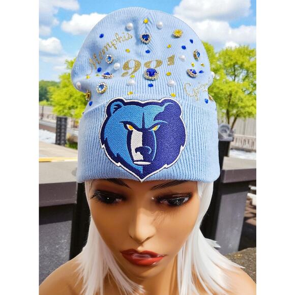Memphis Grizzlies Beanie Blue design with 901, Rhinestone and Grizz Logo - Picture 1 of 7